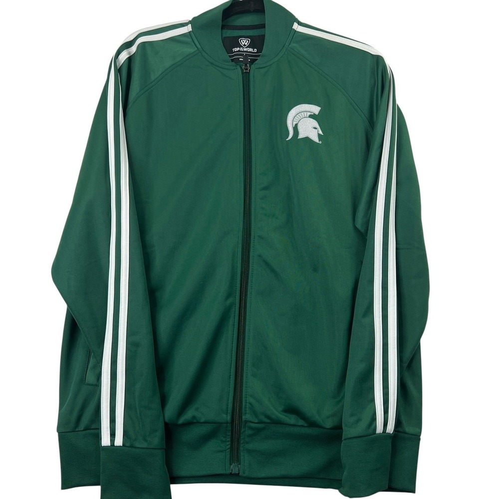 MSU Spartans Track Jacket Full Zip Collegiate Outerwear Green‎ White Mens L